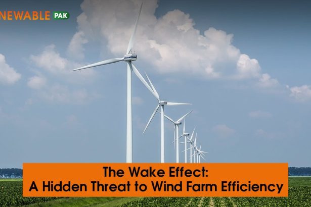 Wind turbines spinning in a large open field under a blue sky, representing wind farm efficiency.