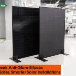 Newly launched anti-glare solar panel with black bifacial design, reducing reflection and enhancing efficiency.