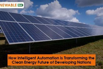 Solar panels harnessing renewable energy under a clear sky, symbolizing sustainable power through automation.