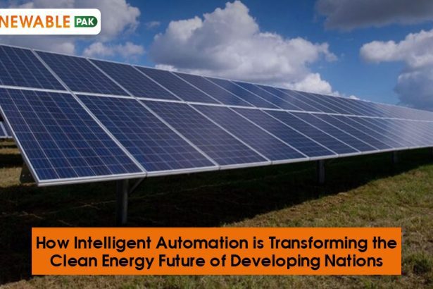 Solar panels harnessing renewable energy under a clear sky, symbolizing sustainable power through automation.