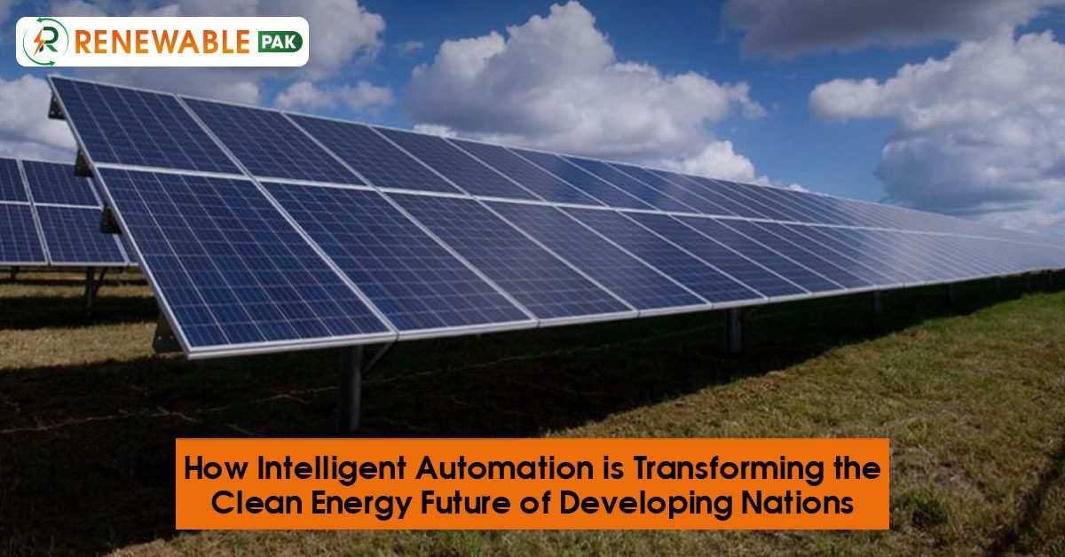 Solar panels harnessing renewable energy under a clear sky, symbolizing sustainable power through automation.