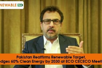Federal Minister for Energy Sardar Awais Ahmad Khan Leghari speaking at the inaugural Board of Governors meeting of CECECO, emphasizing Pakistan's renewable energy goals.